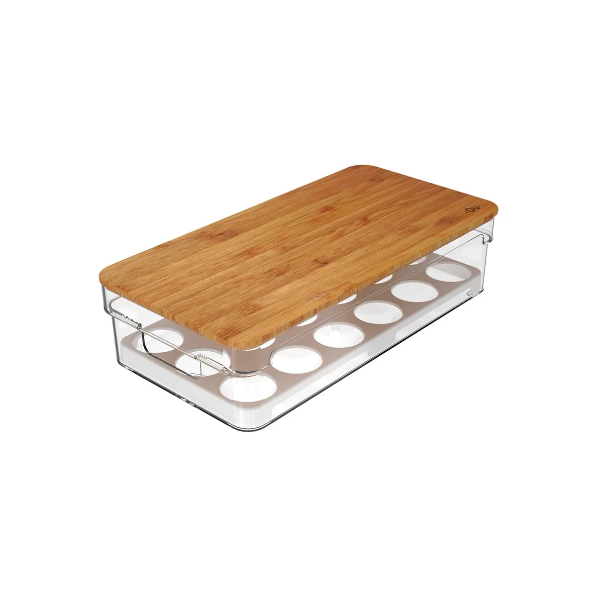 Organizador de Huevos OU Clear Fresh con Tapa de Bambú